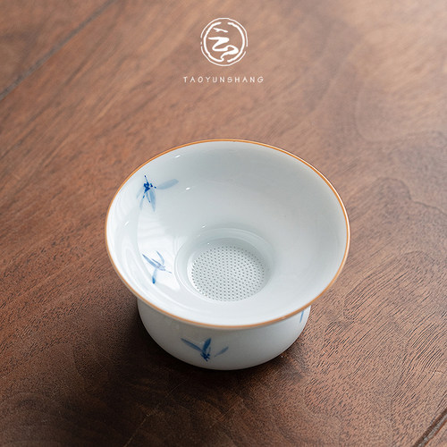 手绘小兰花茶漏茶滤陶瓷茶隔泡茶茶叶过滤网滤茶器功Z夫茶具配件