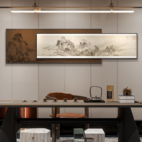 餐厅装饰画新中式千里江山图大气客厅背景墙挂画书房风景壁画