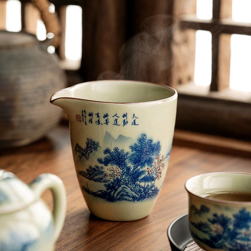 老陶泥开片公道杯大容量陶瓷手工公杯单个分茶器茶海汝瓷茶具配件