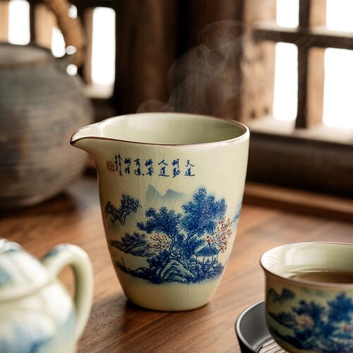 老陶泥开片公道杯大容量陶瓷手工公杯单个分茶器茶海汝瓷茶具配件