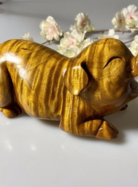 金丝楠木小摆件小叶桢楠金猪工艺品实木水波纹精致客厅装饰猪饰品