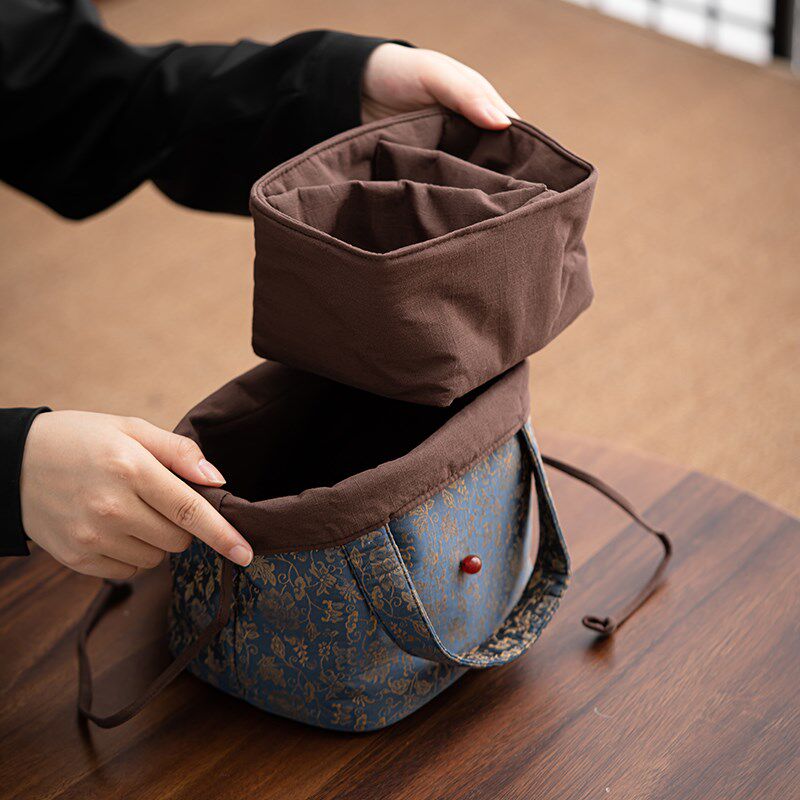 织锦加厚收纳旅行包n袋茶具茶叶罐茶壶茶杯一壶四杯手提随身布包