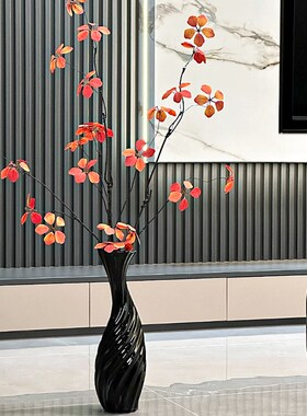 高级感长款细高陶瓷花瓶干花插花器白色电视墙格栅玄关柜装饰摆件