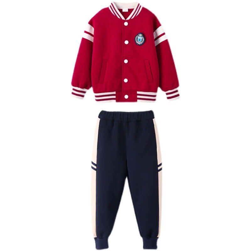学院风红色棒球服校服套装小学生秋装新款儿童班服四件套幼儿园服