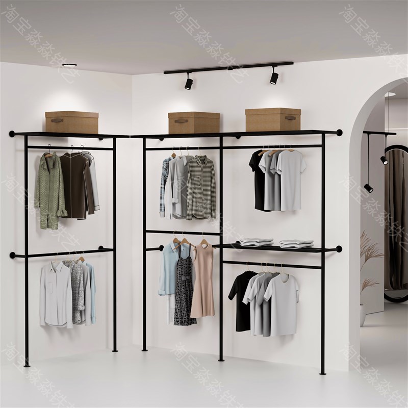 卧室衣帽间上墙置物挂衣架商场服装店多功能多层置物挂衣展示架