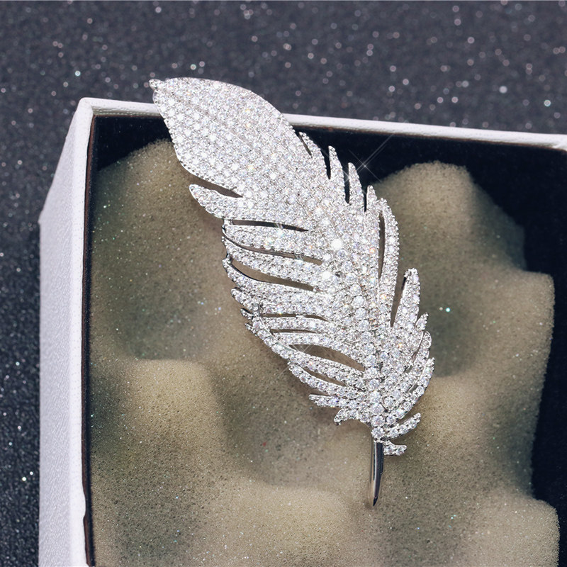 气质微镶满钻羽毛胸针闪亮高级感胸花小巧时尚配饰品个性设计时尚
