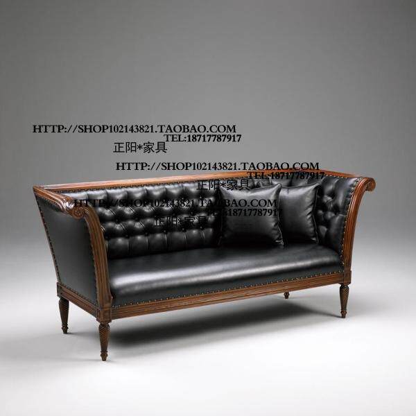 美式乡村法式实木皮艺三人位沙发样板房售楼处咖啡厅酒Y店家具定