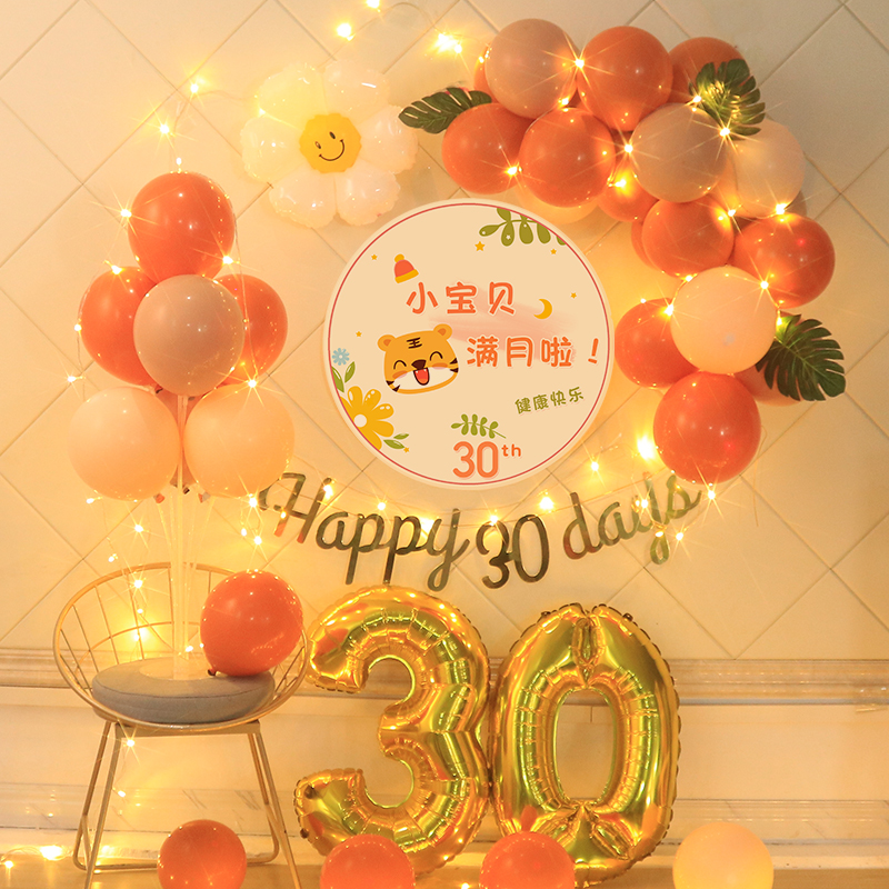 虎宝宝满月30天纪念日布置男女孩婴儿100天百日背景墙装扮装饰品