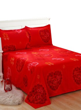 全棉大红色床单单件100纯棉磨毛结婚喜事1.5m1.8m2.V0m床 可定做