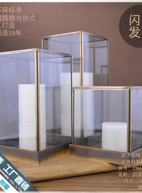 家居摆件像玻璃罩子铜雕刻工艺品铜底座防尘透明展示盒小号