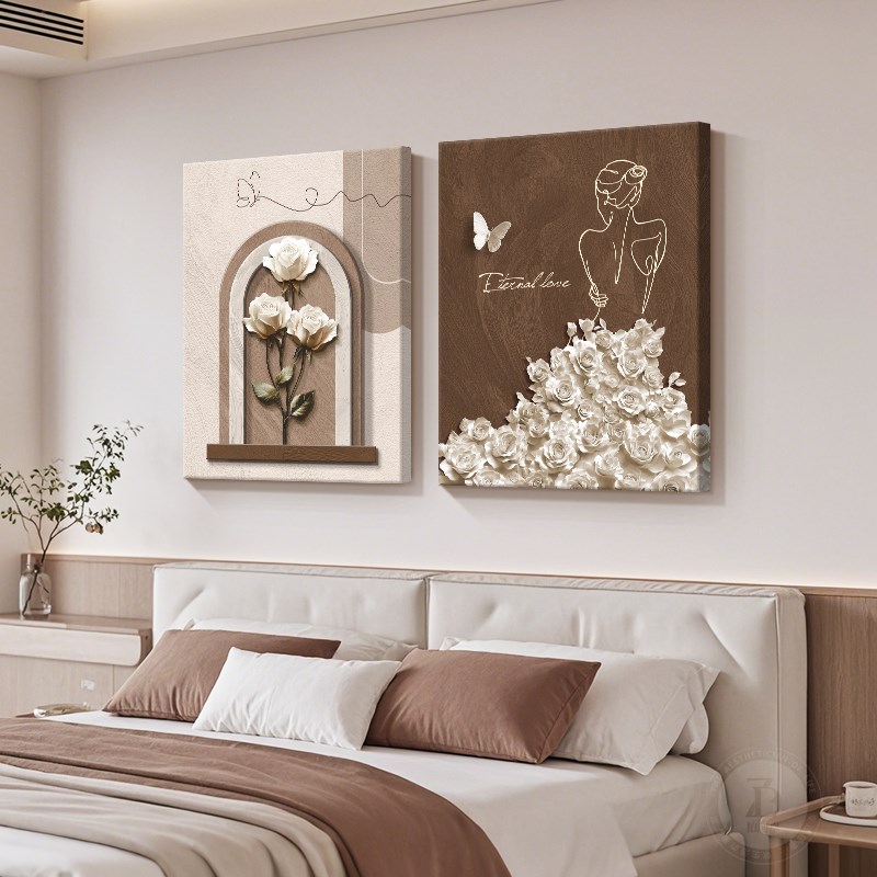 简约高级感主卧室床头装饰画抽象线条人物挂画浮雕立体感客厅壁画图片