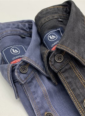 阿美咔叽牛仔衬衫男全棉重水洗工装重磅机车款牛仔宽松深灰色衬衣