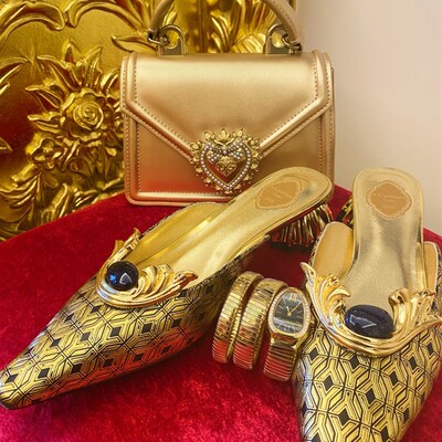 现货A.b.potique艺术手工鞋莨苕叶古典时装鞋尖头拖鞋时尚单鞋