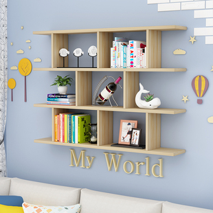 墙上置物架免打孔卧室书架客厅y墙面隔板壁挂置物架落地多层收纳