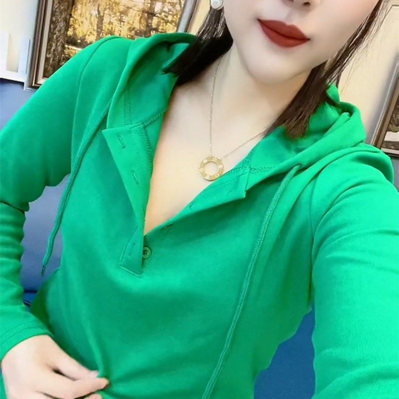 网红气质糖果色t恤女24春秋连帽半开领洋气百搭减龄遮肉打底小衫,女装/女士精品,T恤,淘宝优惠券,粉丝福利购,淘宝优惠卷