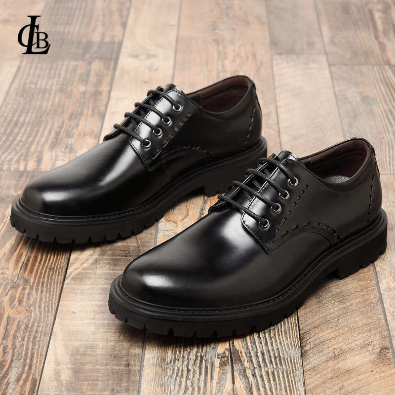 内增高皮鞋男款8cm英伦大头工装马丁J鞋男隐形增高正装新郎结婚