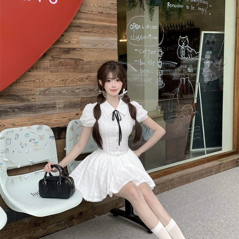 越韩小鱼 学妹你好  甜美少女学院风初恋小白裙蓬蓬裙连衣裙