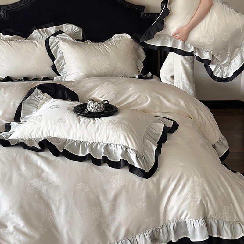 复古法式风100S长绒棉全棉四件套浪漫玫瑰提花纯棉被套床上用品