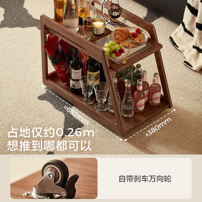 木问家居复古实木边几小推车可v移动客厅橡木茶几可可系列LH586J1