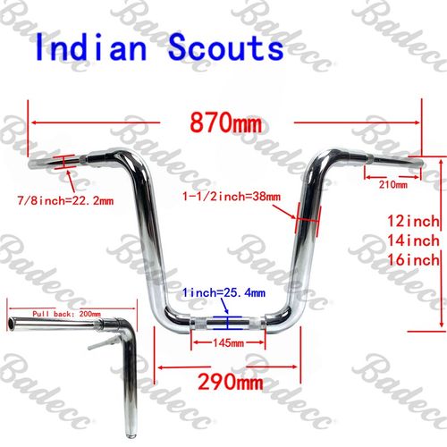 印第安改装1.5英寸猿猴车把适用于侦察兵轻骑兵bobber 12 14 16