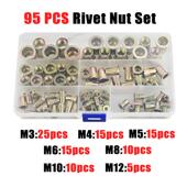 95pcs公制铆钉螺母盒装 M3M4M5M6M8M10M12镀彩锌平头拉铆