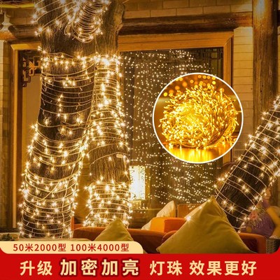 2025新款新年装饰灯户外防水灯串灯带氛围灯led瀑布灯七彩灯树灯