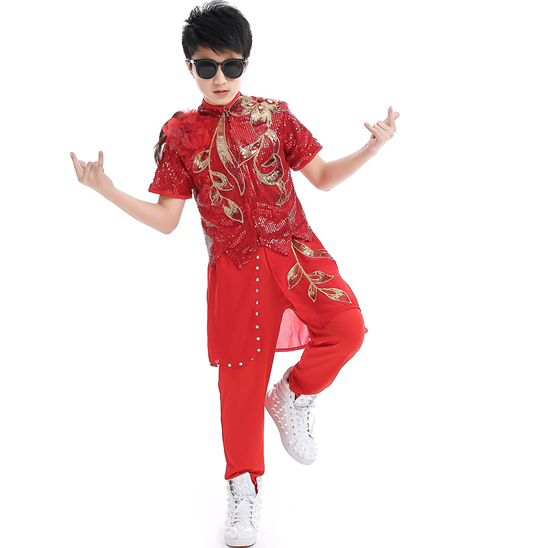 新款男童架子鼓演出服装儿童模特走秀演出服爵士舞街舞舞蹈服装男