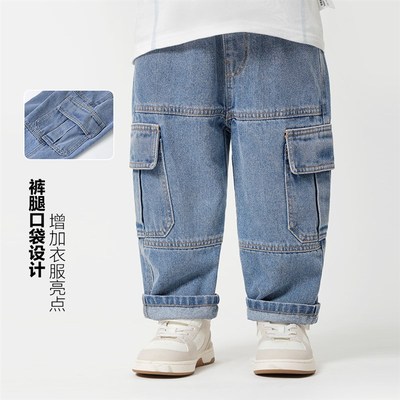 右欧男童牛仔裤洋气百搭宽松童装春季新款儿童韩版裤子女童工装裤