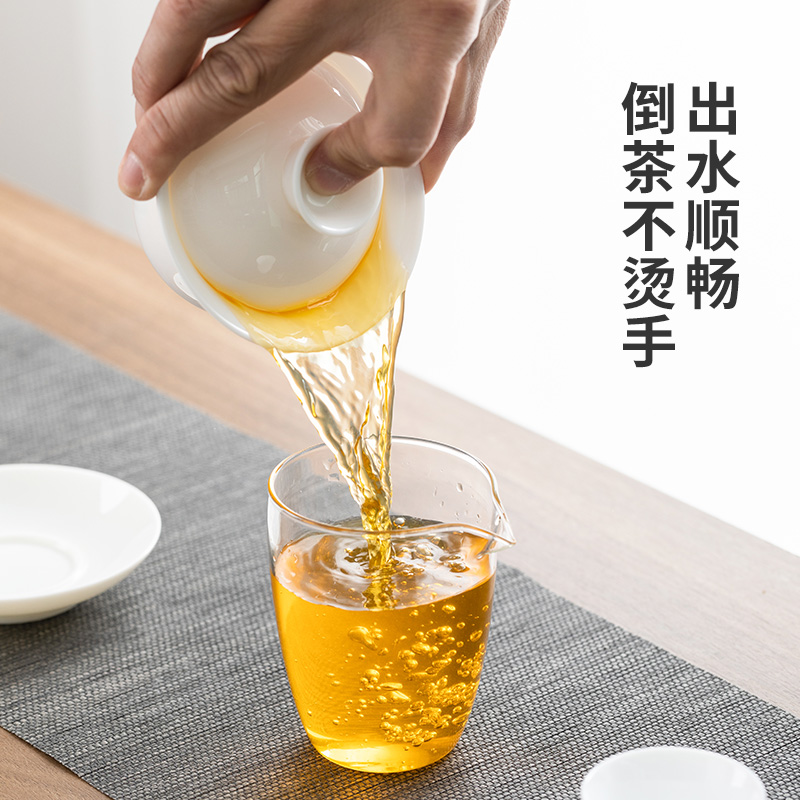 德化羊脂玉白瓷盖碗单个高端陶瓷三才敬泡茶杯带盖不烫手功夫茶具