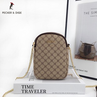 印花手机包小方包单肩斜挎包2637 商场同款 啄木鸟女包正品 2025新款