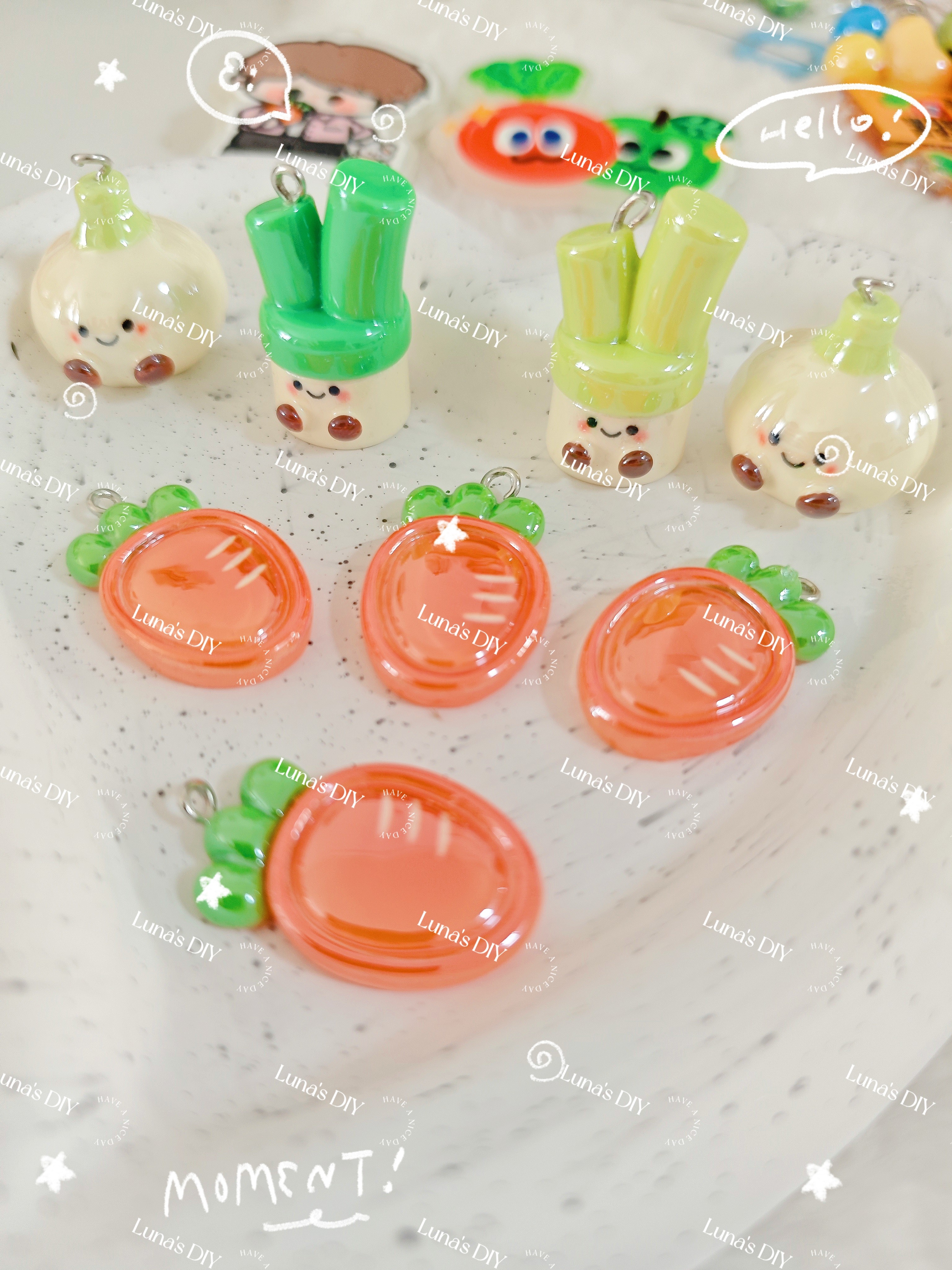 Lunas DIY亚克力吊孔卡通可爱蔬果蒜头葱吊孔小卡手工DIY配件