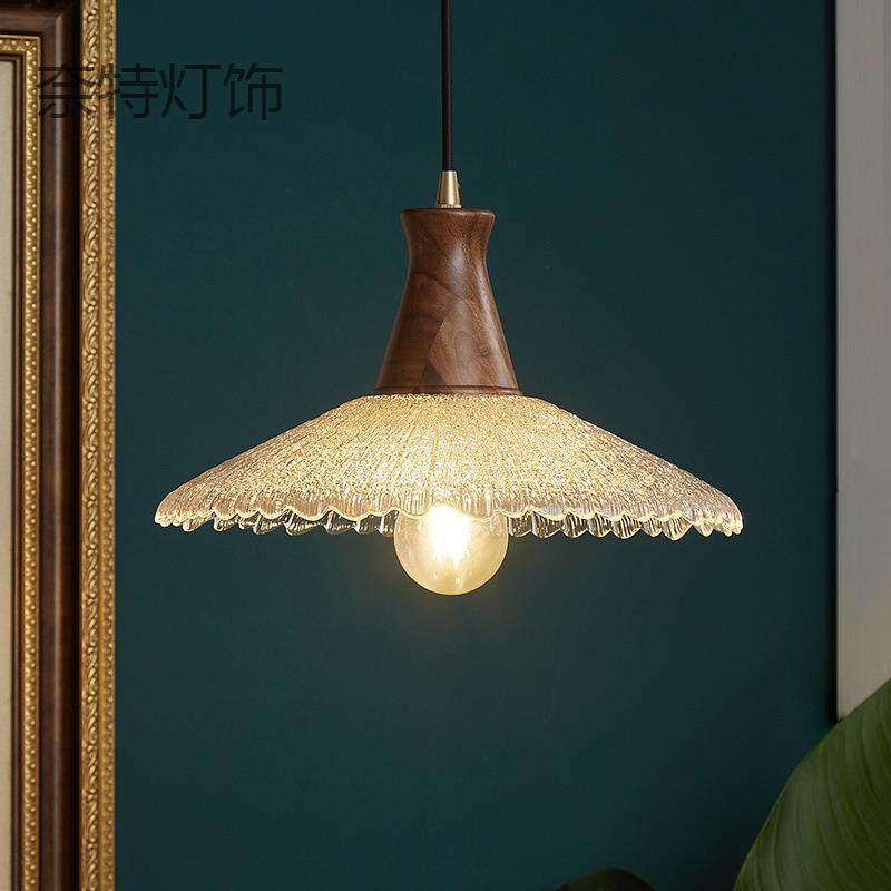 日式复古胡桃木玻璃吊灯侘寂风咖啡厅餐桌岛台餐厅吧台玻璃小吊灯