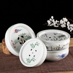 简约大号茶海荼船 功夫茶盘茶具家用陶瓷茶台干泡台圆形茶托储水式