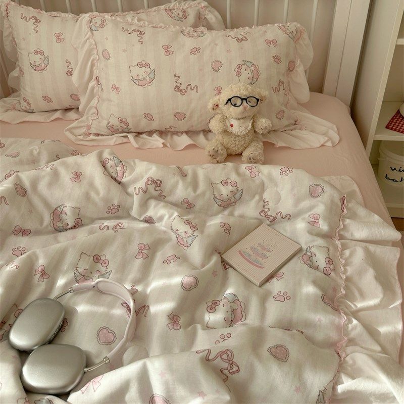 梨梦 天使小猫 可爱少女心夏凉被四件套夏季薄被子单双人空调被芯,床上用品,化纤被,淘宝优惠券,粉丝福利购,淘宝优惠卷