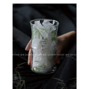 绿竹节玻璃杯高颜值家用办公室喝水杯茶杯拿铁咖啡牛奶杯 新中式