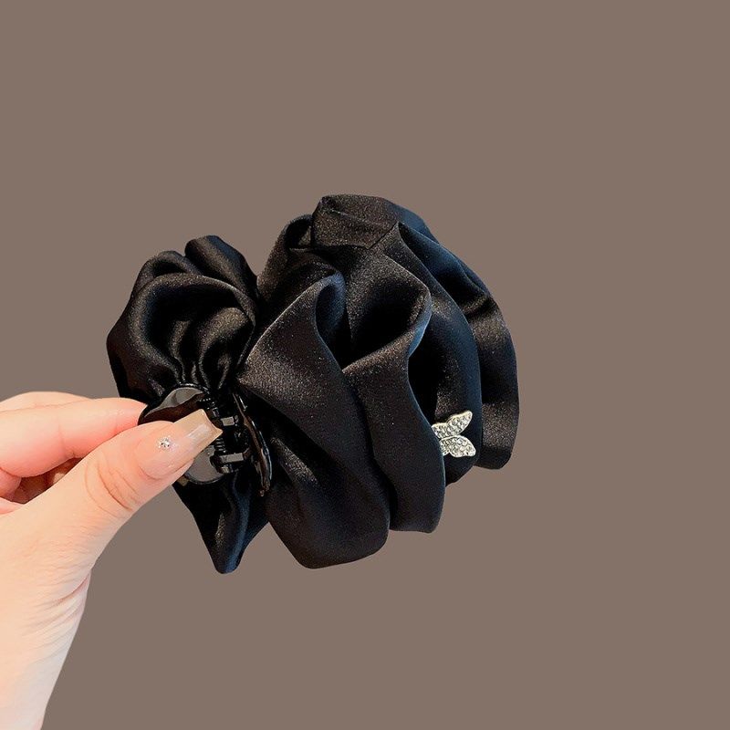 朵儿朵~复古缎面泡泡感马尾发夹女水钻后脑勺盘发抓夹丸子头固定