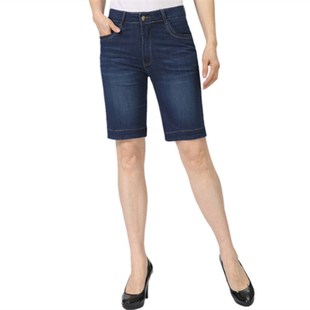 高腰牛仔裤 中老年女装 中年女士牛仔短裤 妈妈装 夏装 高弹力中裤 新款