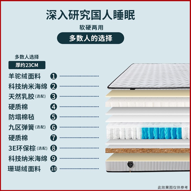 海马椰棕席梦思独立弹簧乳胶软垫家用宿舍单双人床垫厚20cm可定制