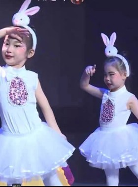 雨前雨后演出服小兔子儿童动物表演服女儿童白色芭蕾蓬蓬裙舞蹈服