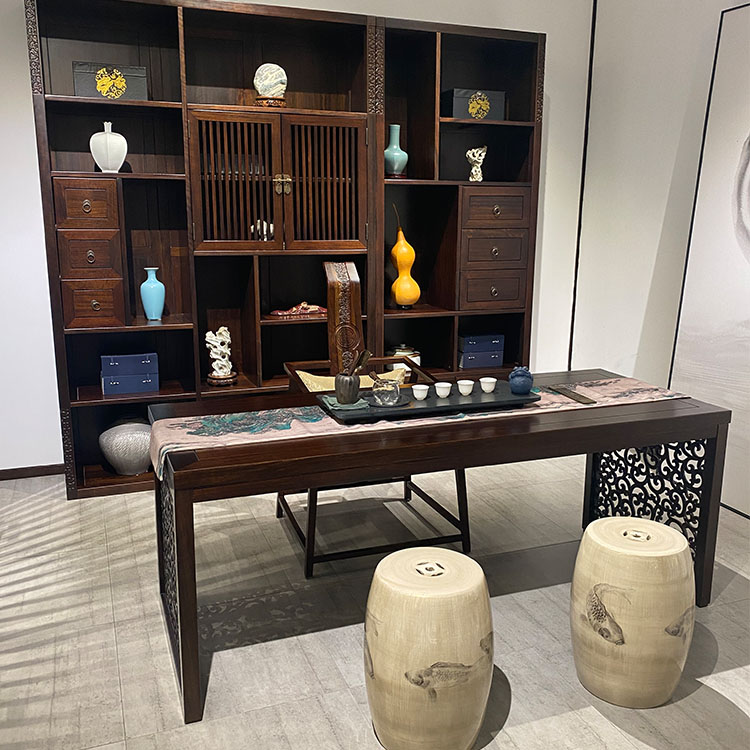 新中式茶桌椅组合禅意实木泡茶台简约茶艺桌家用黑胡桃木功夫茶桌