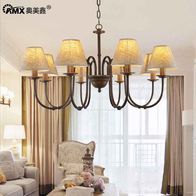 美式乡村客厅吊灯简约欧式铁艺复古布艺卧室餐厅别墅创意田园灯具,家装灯饰光源,客厅吊灯,淘宝优惠券,粉丝福利购,淘宝优惠卷