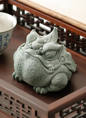 创意青砂石精品线香插招财金蟾桌面摆件中式家居客厅鱼缸造景摆设