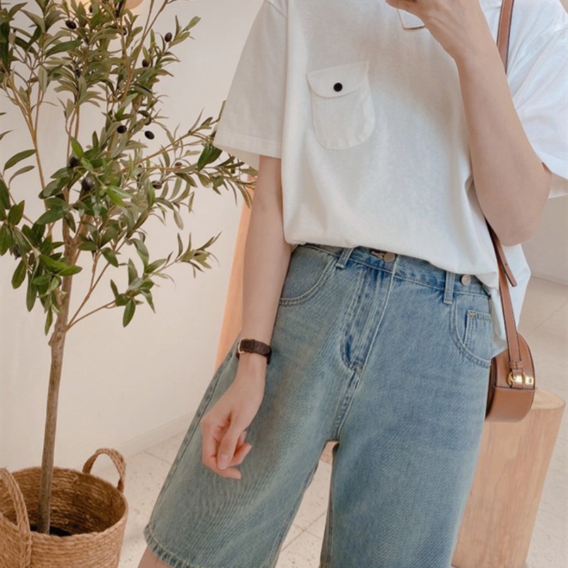 夏季薄款梨形身材大码牛仔短裤女胖妹妹MM宽松显瘦休闲五分裤子