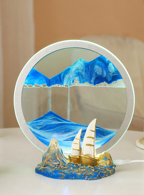 一帆风顺帆船流沙画摆件创意家居桌面沙漏装饰小夜灯送人生日礼物