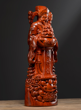 花梨木雕刻文财神爷佛像摆件实木财神到家居装饰商铺开业工艺礼品