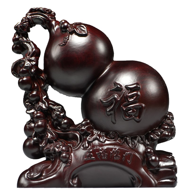 黑檀木雕五福临门葫芦摆件实木雕刻客厅装饰工艺品开业送礼品