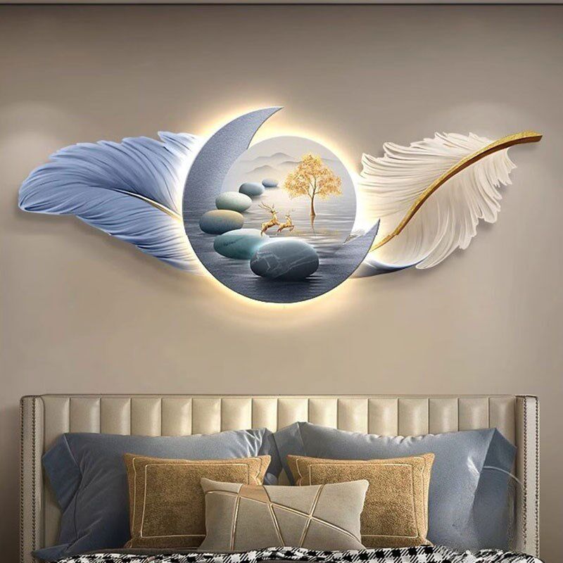壁灯天鹅床头画卧室装饰画轻奢高级感羽毛LED客厅挂画主卧灯光画,家居饰品,氛围画/灯画,淘宝优惠券,粉丝福利购,淘宝优惠卷
