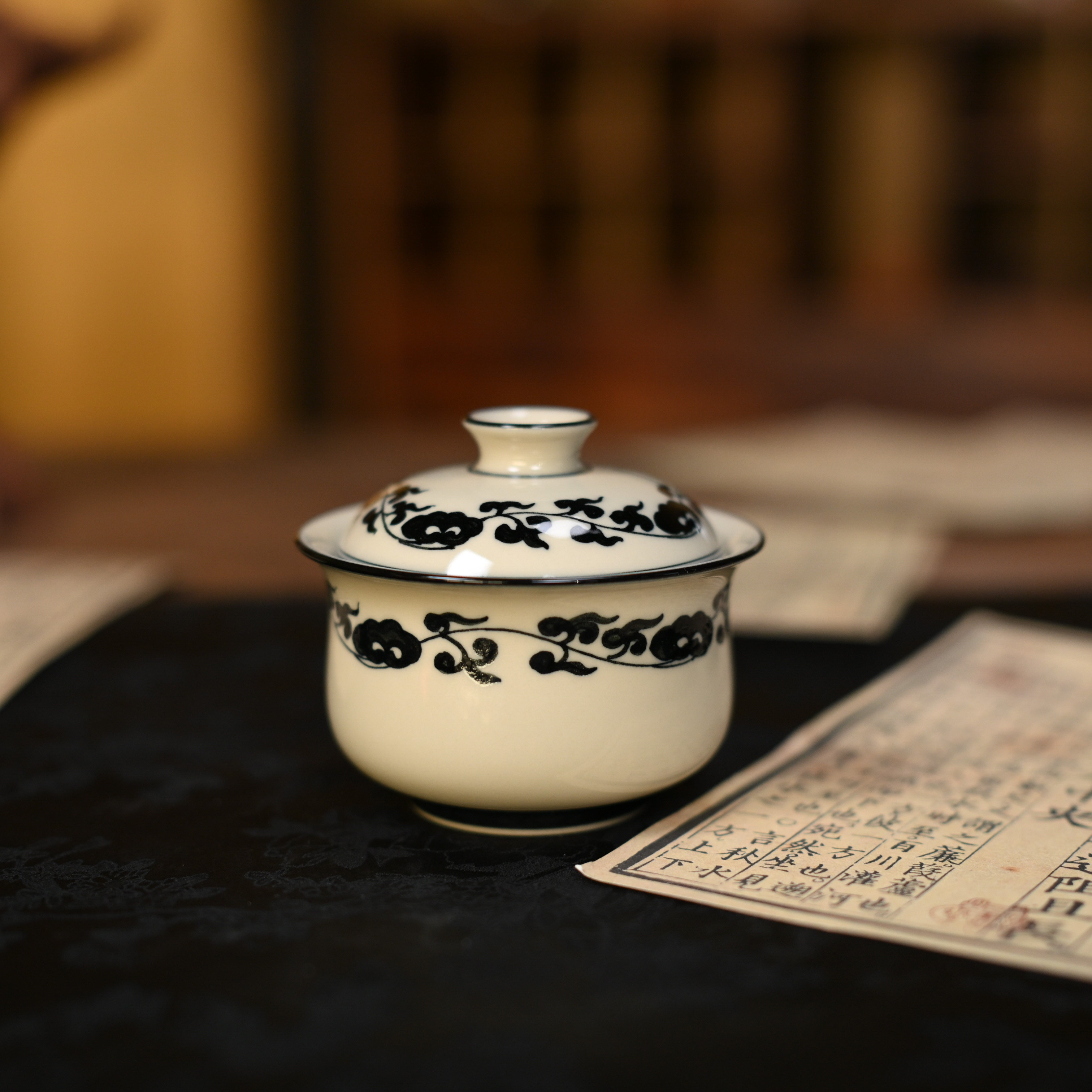藏器堂墨冉青花茶具底心太阳花盖碗茶杯壶承茶洗手绘复古家用茶具