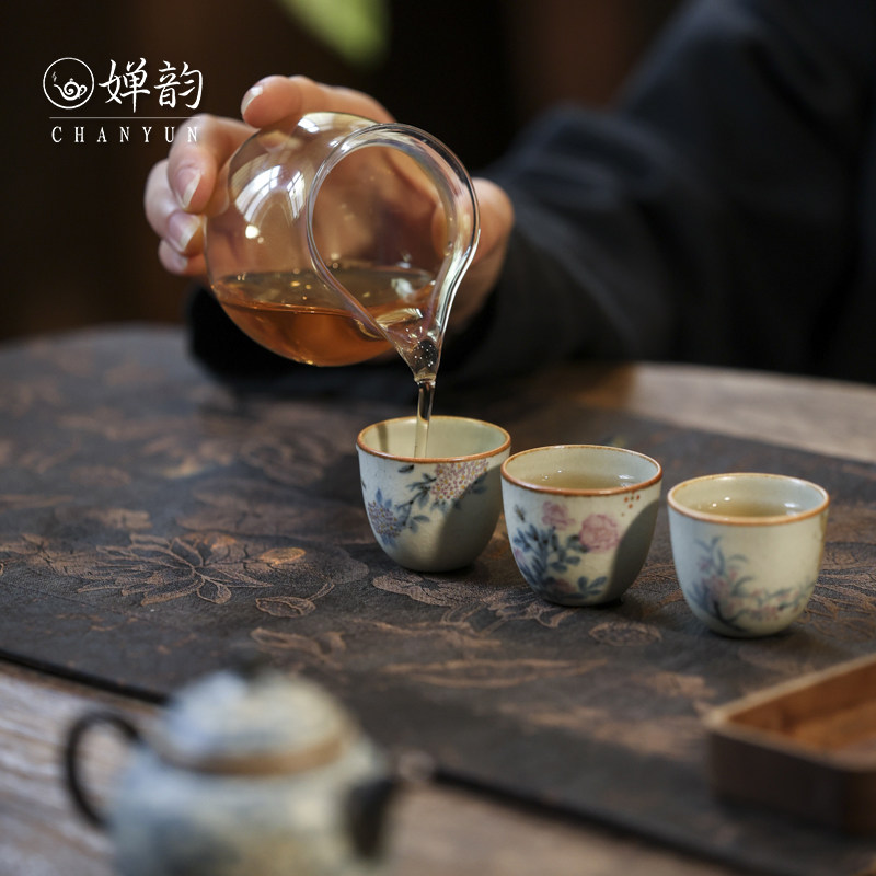 朴云堂茶杯花朵虾蟹鱼小口杯套组
