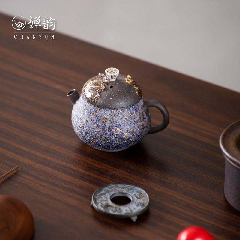藏器堂高越茶具茶壶岩矿蓝金青莲壶莲花壶复古家用茶具高档泡茶壶